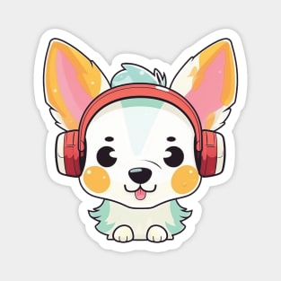 Cute little dog wearing a headphones listening to music Magnet