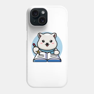 Cute polar bear writing on book with pencil cartoon Phone Case