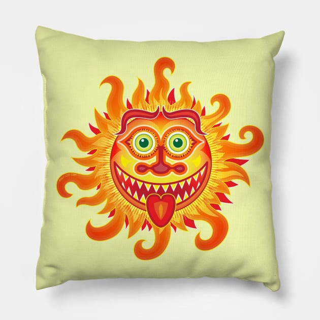 Mischievous summer sun grinning and sticking its tongue out Pillow by zooco