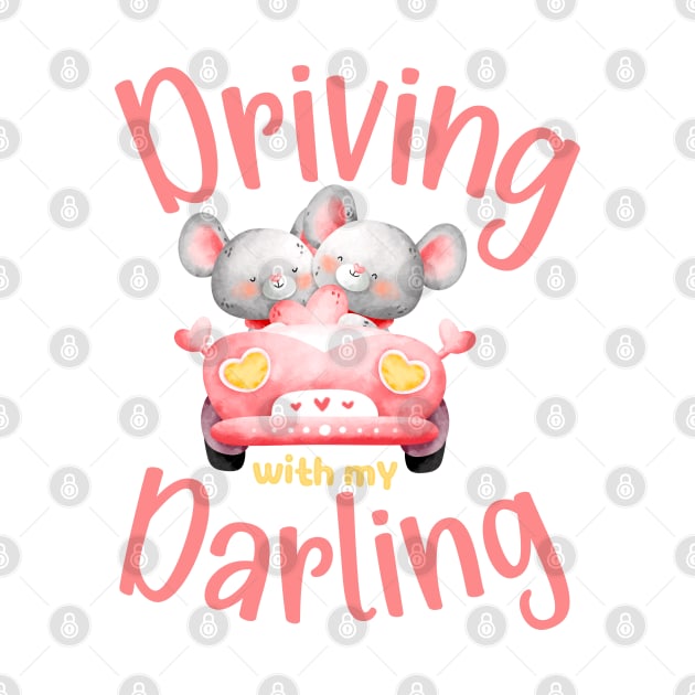 Driving with My Darling - Cute Mouse Valentines Couples Pink by Enriched by Art