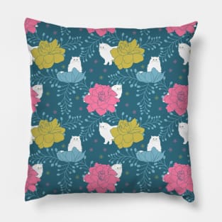 Persian Cat and Colorful Flowers Pillow