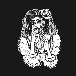 Victorian Zombie Girl Eating Anatomical Heart Goth Witchy Art T-Shirt