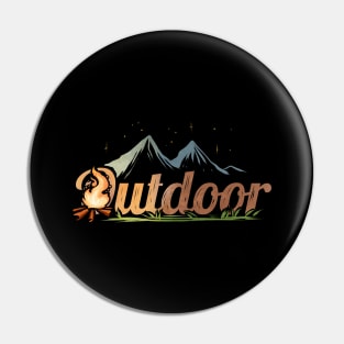 Logo Outdoor - Camp Fire In The Mountains While Camping Pin