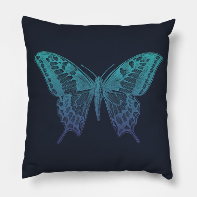Blue butterfly Pillow by Blacklinesw9