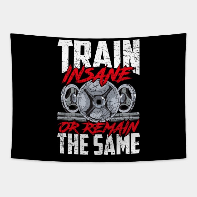 Train Insane or Remain The Same Weightlifting Gym Tapestry by theperfectpresents