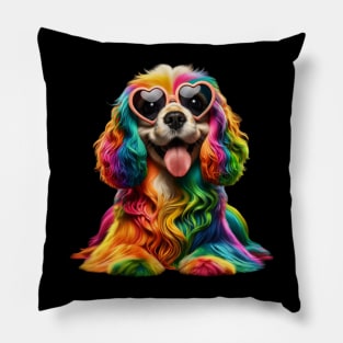 Rainbow Cute Dog Wearing Glasses Heart Puppy Love Dog Funny Pillow