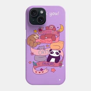 "Thank You" Cute Sloths Cats and Pandas Phone Case