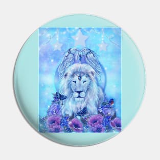 Fiercely beautiful white lion art by Renee Lavoie Pin