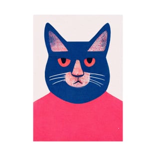 Stoned Face Cat Retro Poster Vintage Art Illustration Wall Blue Pink Illustration T-Shirt