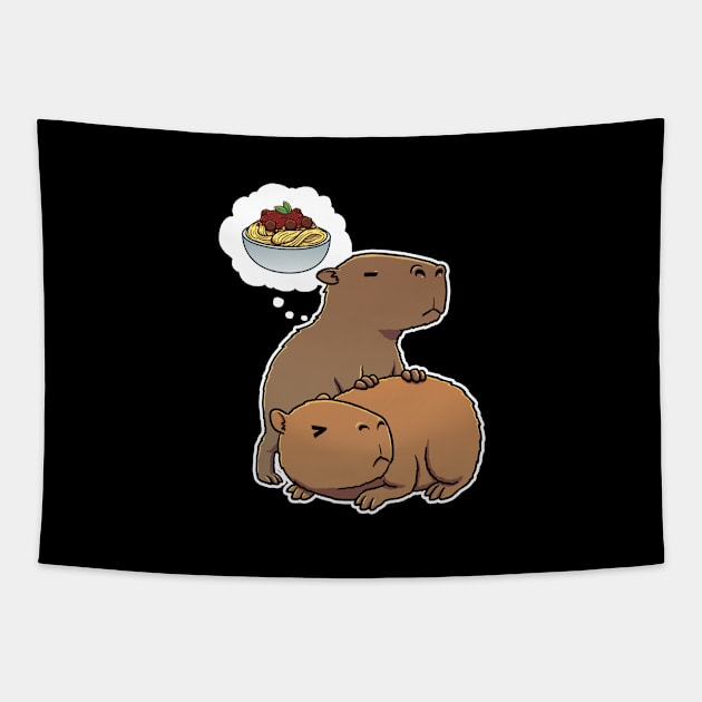 Capybara thinking about Spaghetti Meatballs Tapestry by capydays