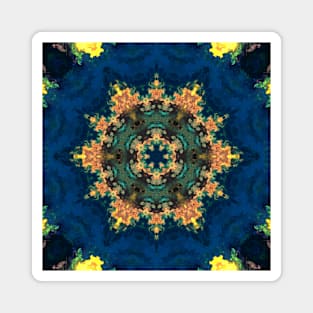 Psychedelic Kaleidoscope Yellow Blue and Green Magnet