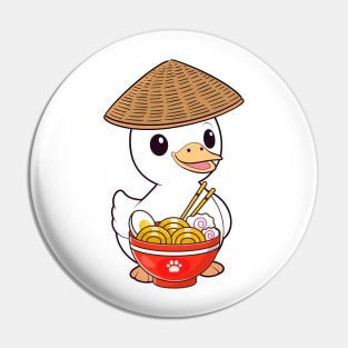 Funny duck is eating noodles Pin