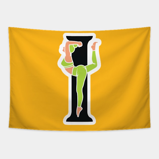 Sports yoga women in letter I Sticker design vector illustration. Alphabet letter icon concept. Sports young women doing yoga exercises with letter I sticker design logo icons. Tapestry by AlviStudio