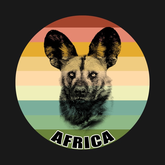 African Wild Dog Close-up on Vintage Retro Africa Sunset by scotch