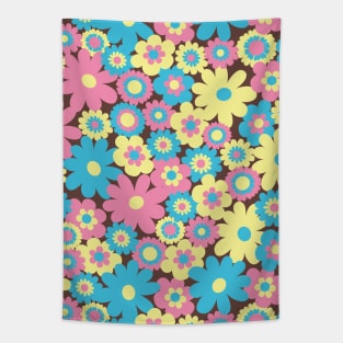 80s pastel retro flowers, pastel pink, pastel blue, pastel yellow, 60s retro pattern, groovy florals Tapestry