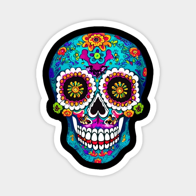 Sugar Skull Drawing Multicolored Magnet by albaley