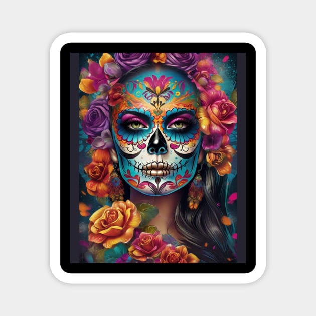 Embrace Tradition: Woman Adorned in Sugar Skull Makeup Magnet by ImaginativeInkPOD