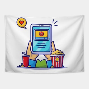 Watching Movie Online Cartoon Vector Icon Illustration Tapestry