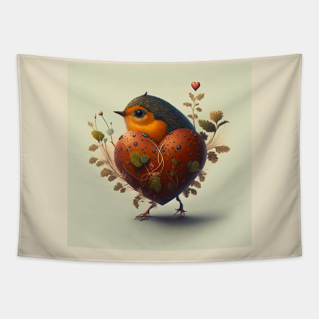 Bird with hearth Tapestry by Mr Youpla