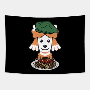 Dog eating Spaghetti - French Poodle Tapestry