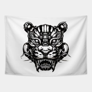 Mecha Tiger Head Weirdcore Tapestry