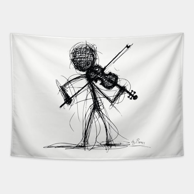 Stickman Playing Violin Tapestry by byBenci