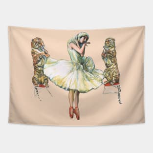 TITILEIN Ballerina dancing with Tigers Drawing Tapestry