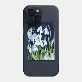 Watercolour painting of snowdrops with a dark background Phone Case