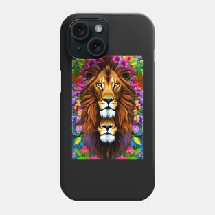 Colorful Lion with flowers surrealist impressionist style Chambala paradise Phone Case