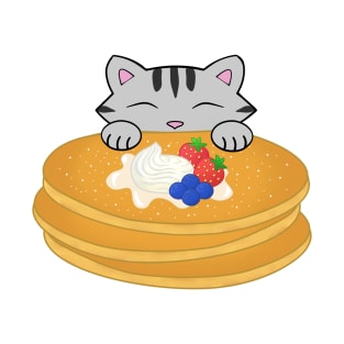 Grey Tabby Cat Eating Pancakes T-Shirt