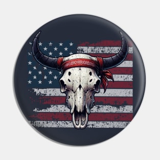 American Flag and Cattle Skull Pin