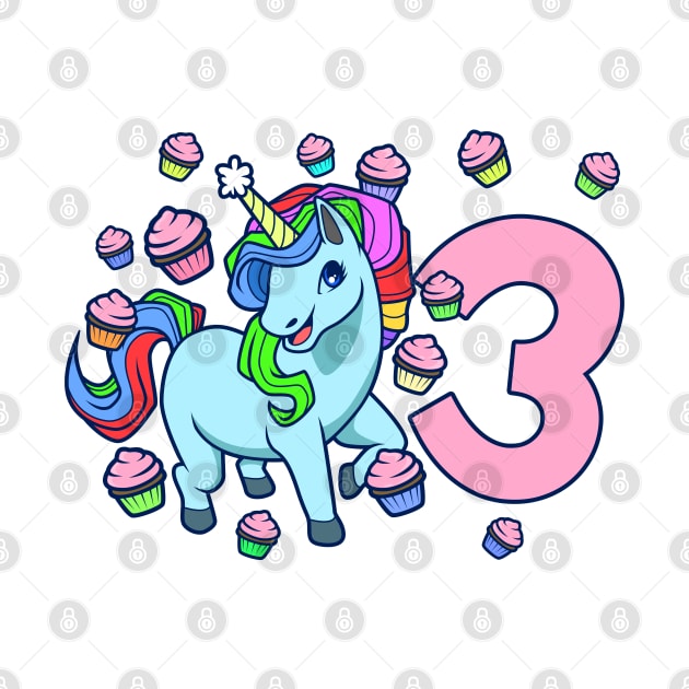 I am 3 with unicorn - girl birthday 3 years old by Modern Medieval Design