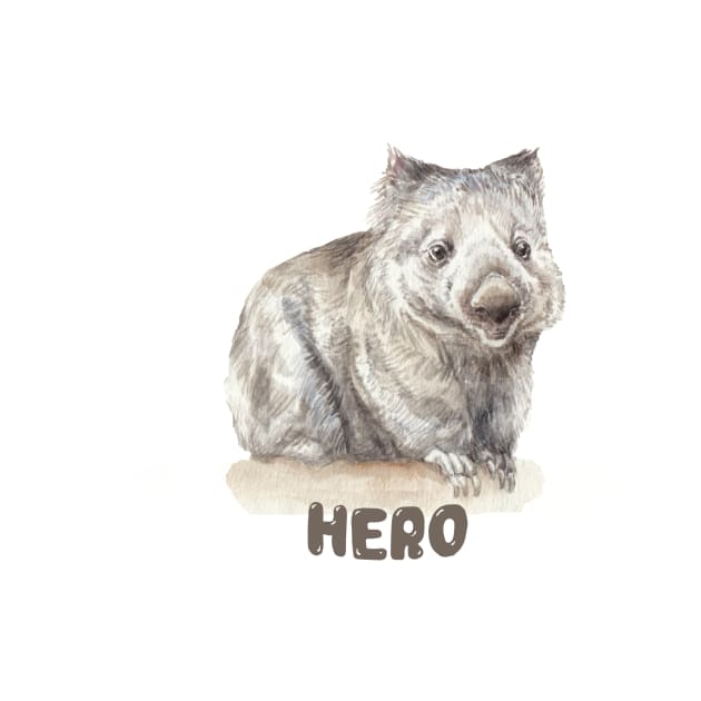 Wombat Hero Watercolor Illustration by wanderinglaur