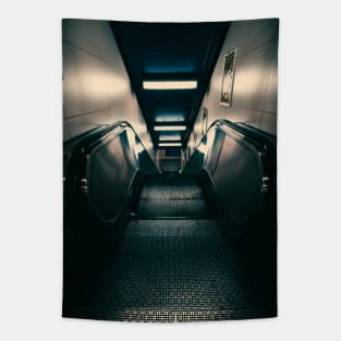 Dark Liminal Subway Escalator Photograph Tapestry