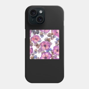 Tropical vibrant Hibiscus flowers and leaves. Transparent watercolor flowers print Phone Case