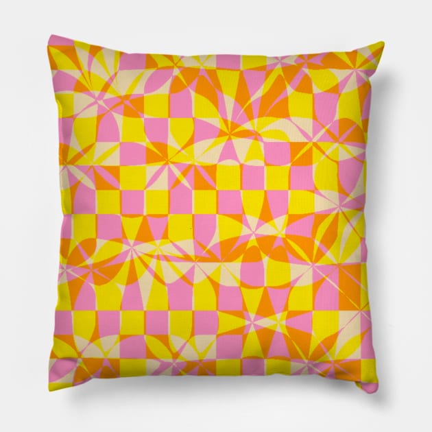 Trippy Checker Pattern Pillow by rosiemoonart