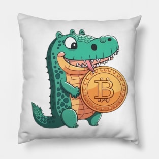 Cartoon Crocodile with a Bitcoin Coin Pillow