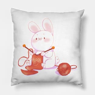 Bunny knitting a scarf Pillow