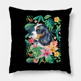 Tropical Tri-color Cavalier King Charles Spaniel Pillow