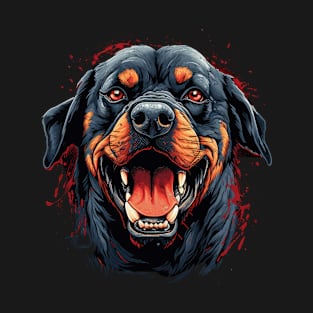 A bold t-shirt design featuring a close-up of a Rottweiler Dog's head T-Shirt