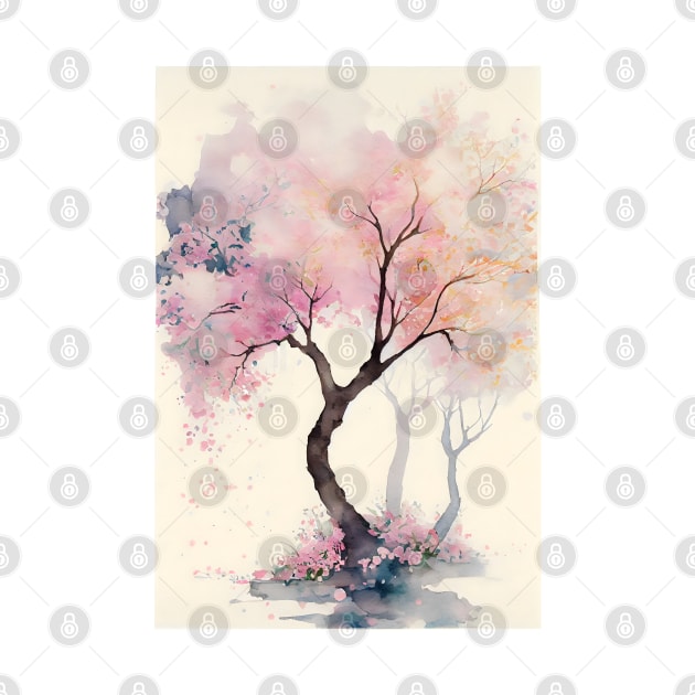 Japanese Cherry Tree in Bloom Watercolor by designs4days