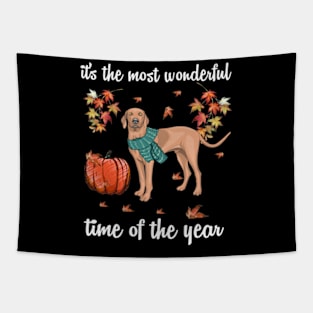 Vizsla Dog Autumn Fall Most Wonderful Time Maple Gift Tapestry