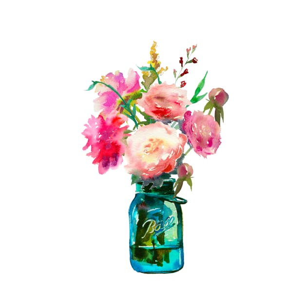 Watercolor mason jar flowers by SouthPrints