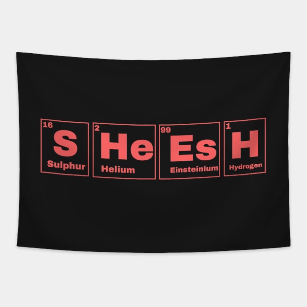 Sheesh Text Periodic Table Slogan Red Tapestry by SwasRasaily