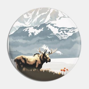 Abstract - Retro - Vintage Wyoming Grand Teton National Park Moose Poster Pin