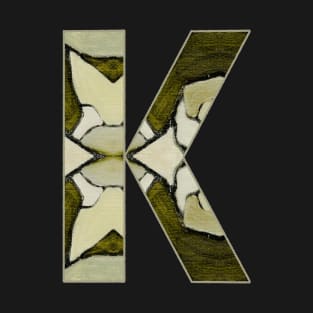 Letter K Monogram Initial Olive Green Pearl White Aesthetic Abstract Pattern Painting On Canvas T-Shirt