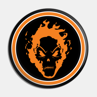 Evil Flaming Orange Skull Halloween icon Logo Pin