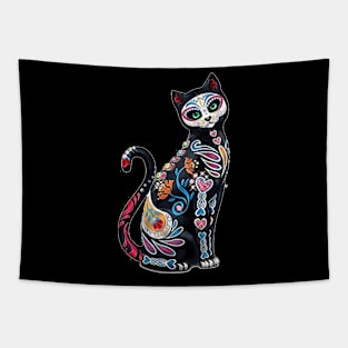 Mosaic Sugar Skull Day Of The Dead Cat Art Apparel Tapestry