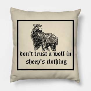 Aesthetic Don't Trust Wolf in Sheep's Clothing - Black and White Sketch" Pillow