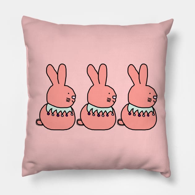 Three Rose Bunnies Pillow by ellenhenryart